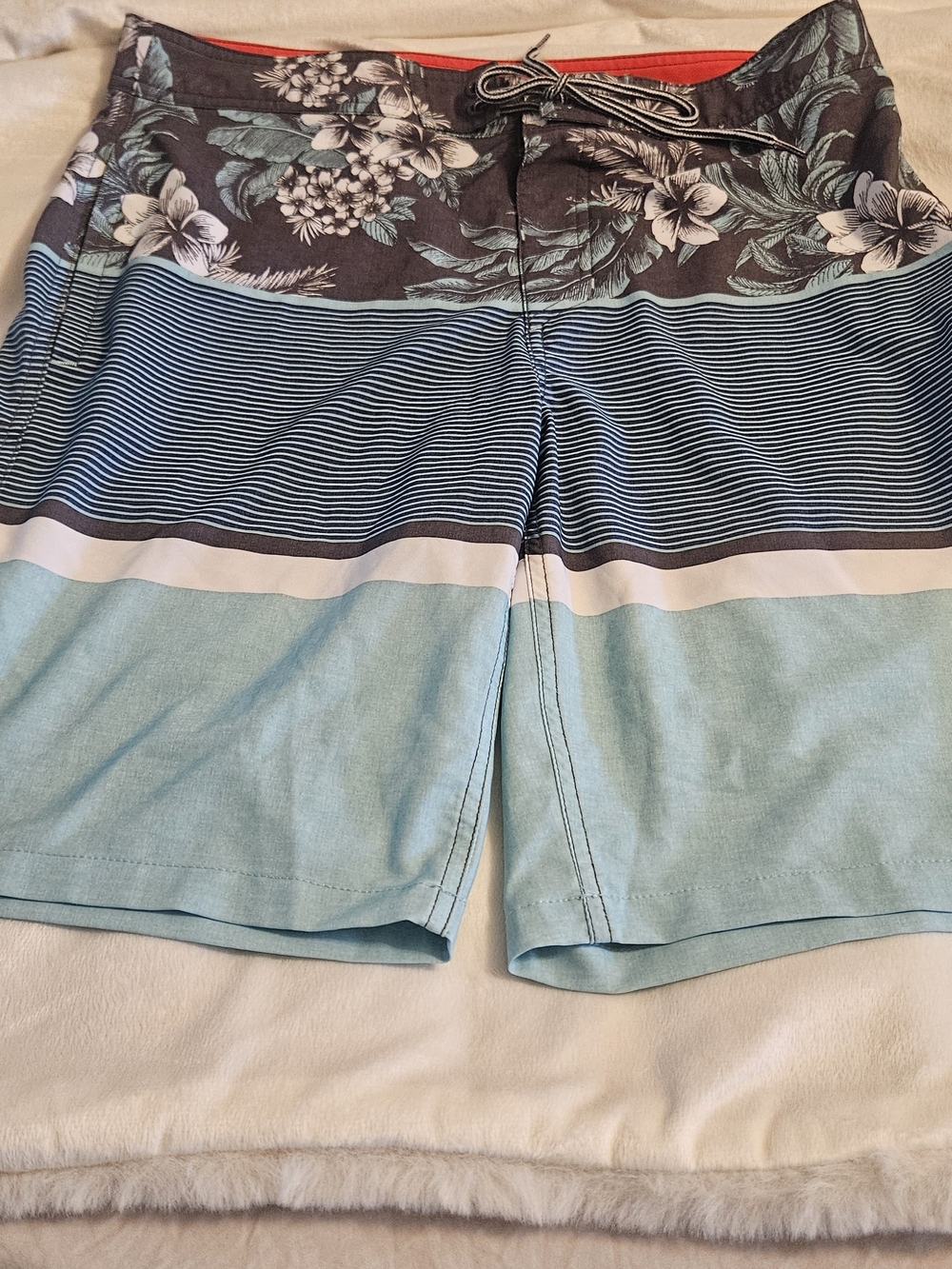 Goodfellow & Co Aqua Blue & Red and Light Gray Swim Trunks